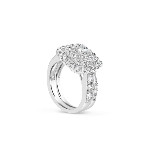 Diamond Halo Engagement Ring 2.37 CTW Princess w/ Round Cut 14K White Gold
