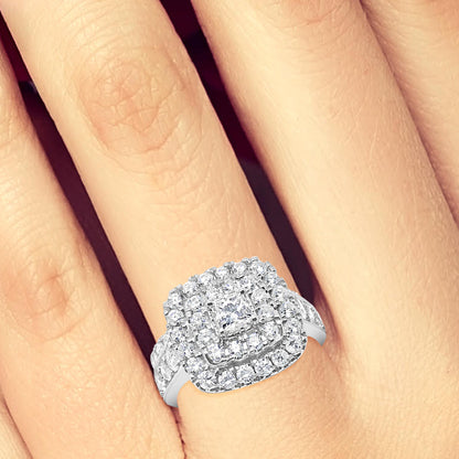 Diamond Halo Engagement Ring 2.37 CTW Princess w/ Round Cut 14K White Gold
