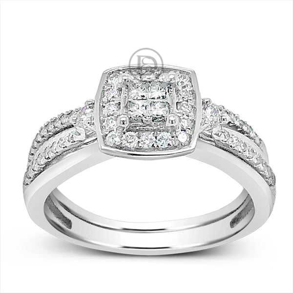 Diamond Halo Engagement Ring .47 CTW Princess Cut w/Round Cut 14K White Gold