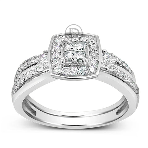 Diamond Halo Engagement Ring .47 CTW Princess Cut w/Round Cut 14K White Gold