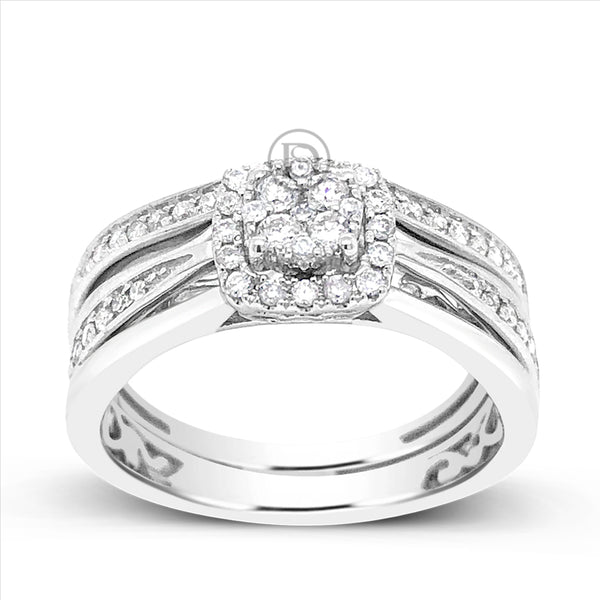 Diamond Halo Engagement Ring .50 CTW Round Cut 14K White Gold