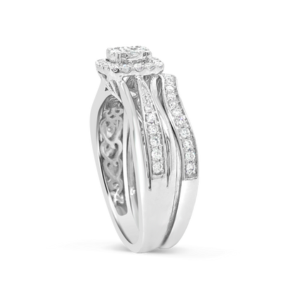 Diamond Halo Engagement Ring .50 CTW Round Cut 14K White Gold