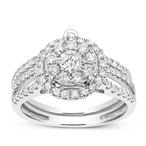 Diamond Halo Engagement Ring .86 CTW Round Cut 14K White Gold