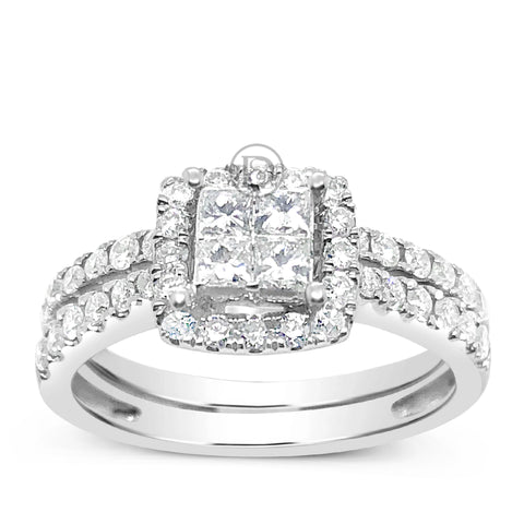 Diamond Halo Engagement Ring .93 CTW Princess w/ Round Cut 14K White Gold