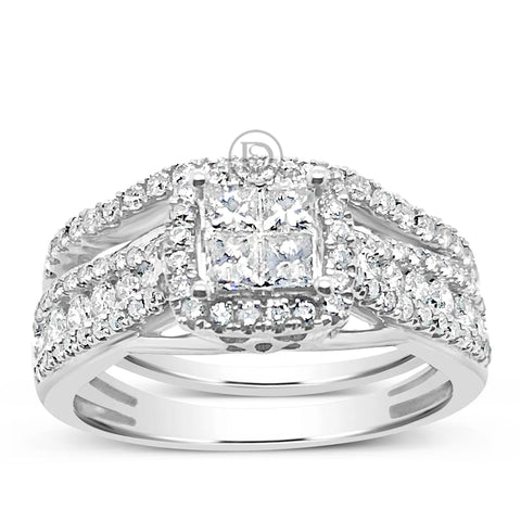 Diamond Halo Engagement Ring 1.03 CTW Princess w/ Round Cut 14K White Gold