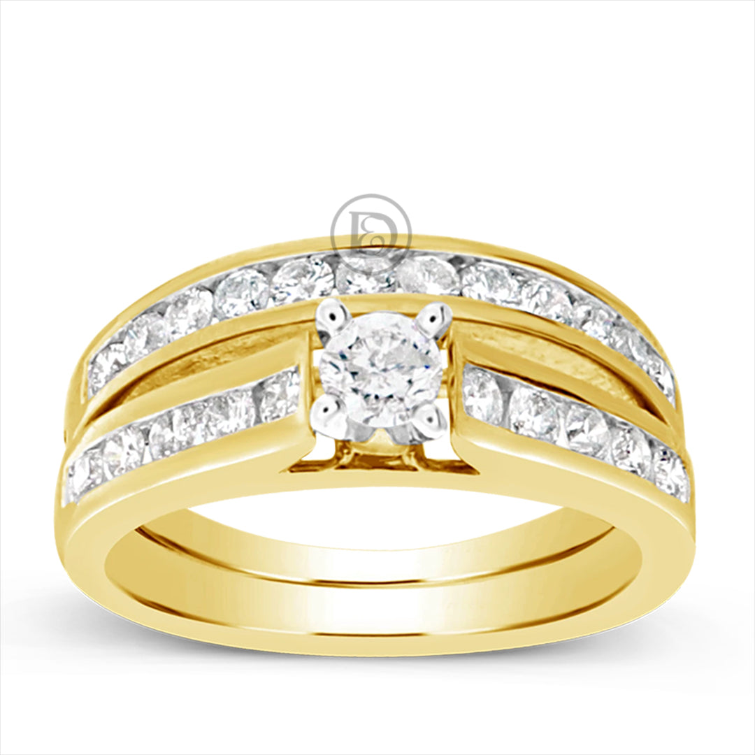 Diamond Halo Engagement Ring 1 CTW Round Cut Yellow Gold