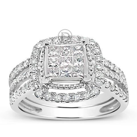 Diamond Halo Engagement Ring .98 CTW Princess w/ Round Cut 14K White Gold