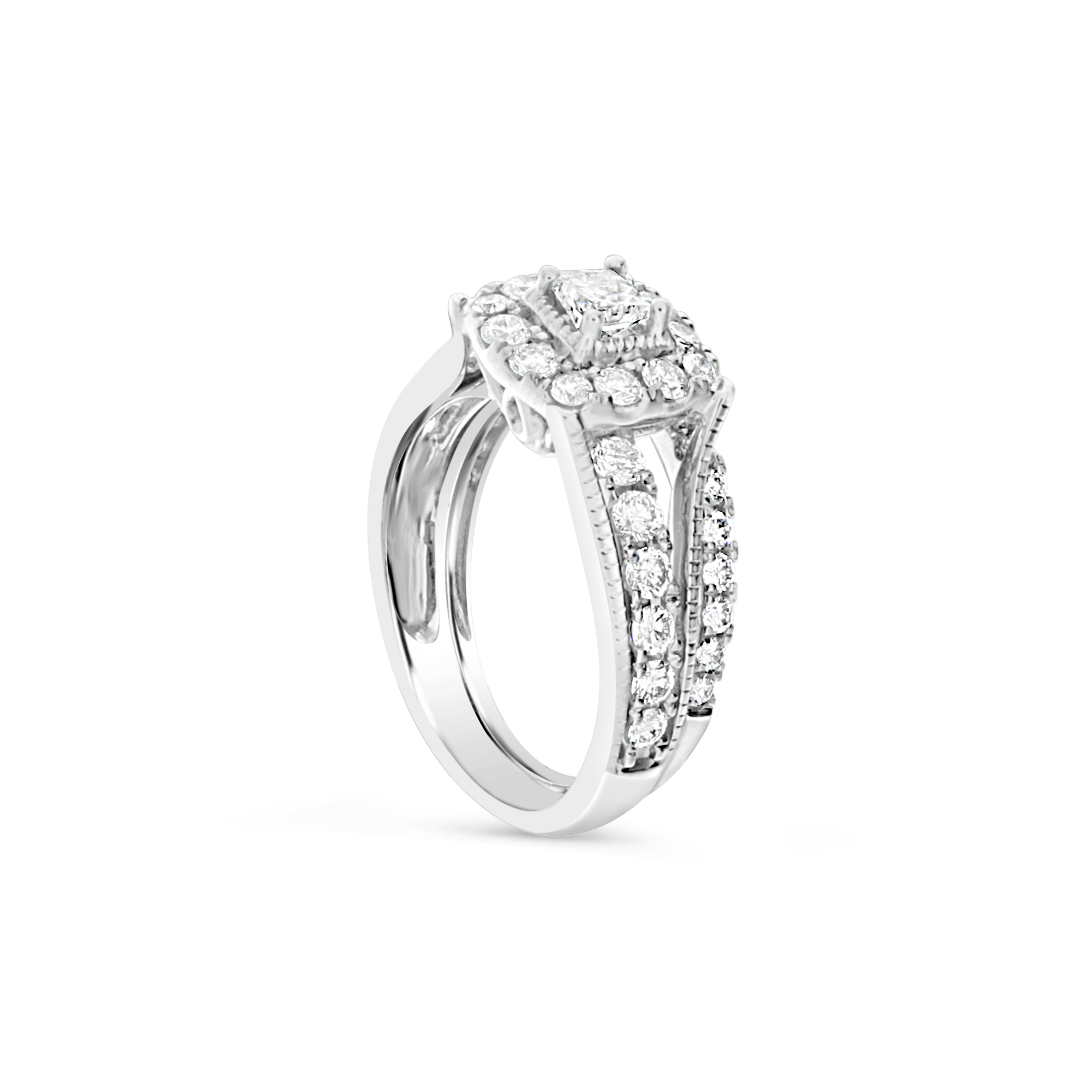 Diamond Halo Engagement Ring 1.75 CTW Princess w/ Round Cut 14K White Gold