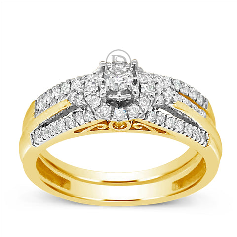 Diamond Halo Engagement Ring .40 CTW Round Cut 14K Yellow Gold