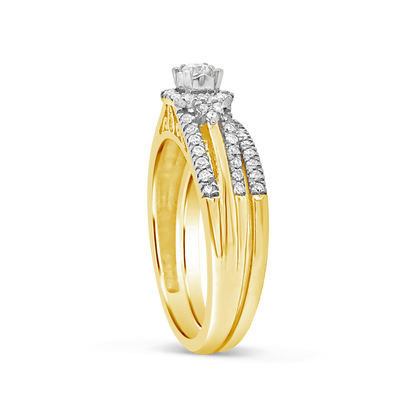 Diamond Halo Engagement Ring .40 CTW Round Cut 14K Yellow Gold
