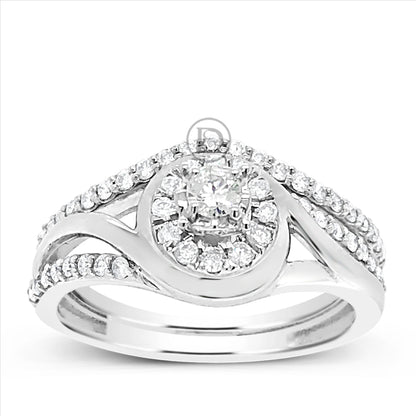 Diamond Halo Engagement Ring .50 CTW Round Cut 14K White Gold