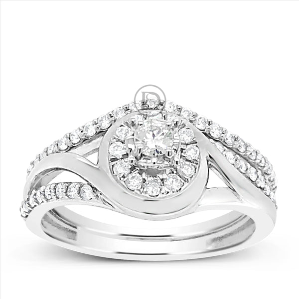 Diamond Halo Engagement Ring .50 CTW Round Cut 14K White Gold
