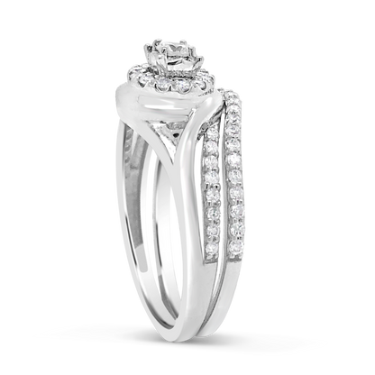 Diamond Halo Engagement Ring .50 CTW Round Cut 14K White Gold