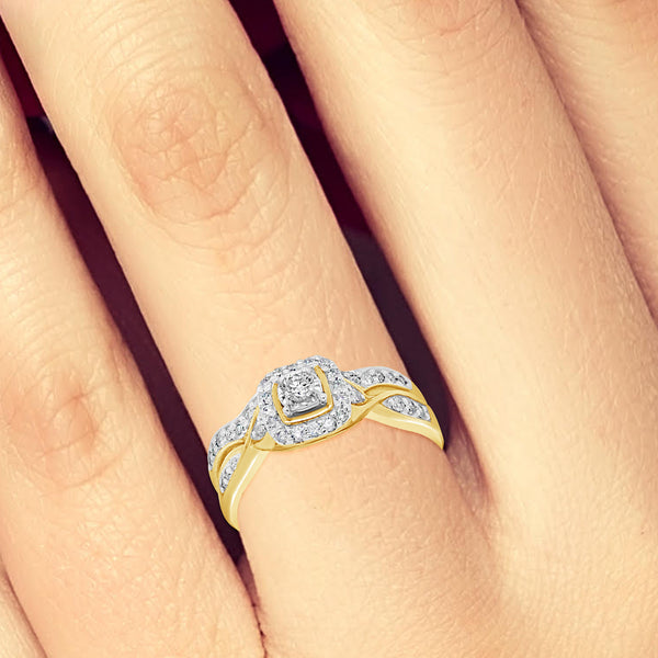 Diamond Halo Engagement Ring .40 CTW Round Cut 14K yellow Gold