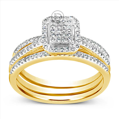 3 Band Diamond Halo Engagement Ring .33 CTW Round Cut 10K Yellow Gold