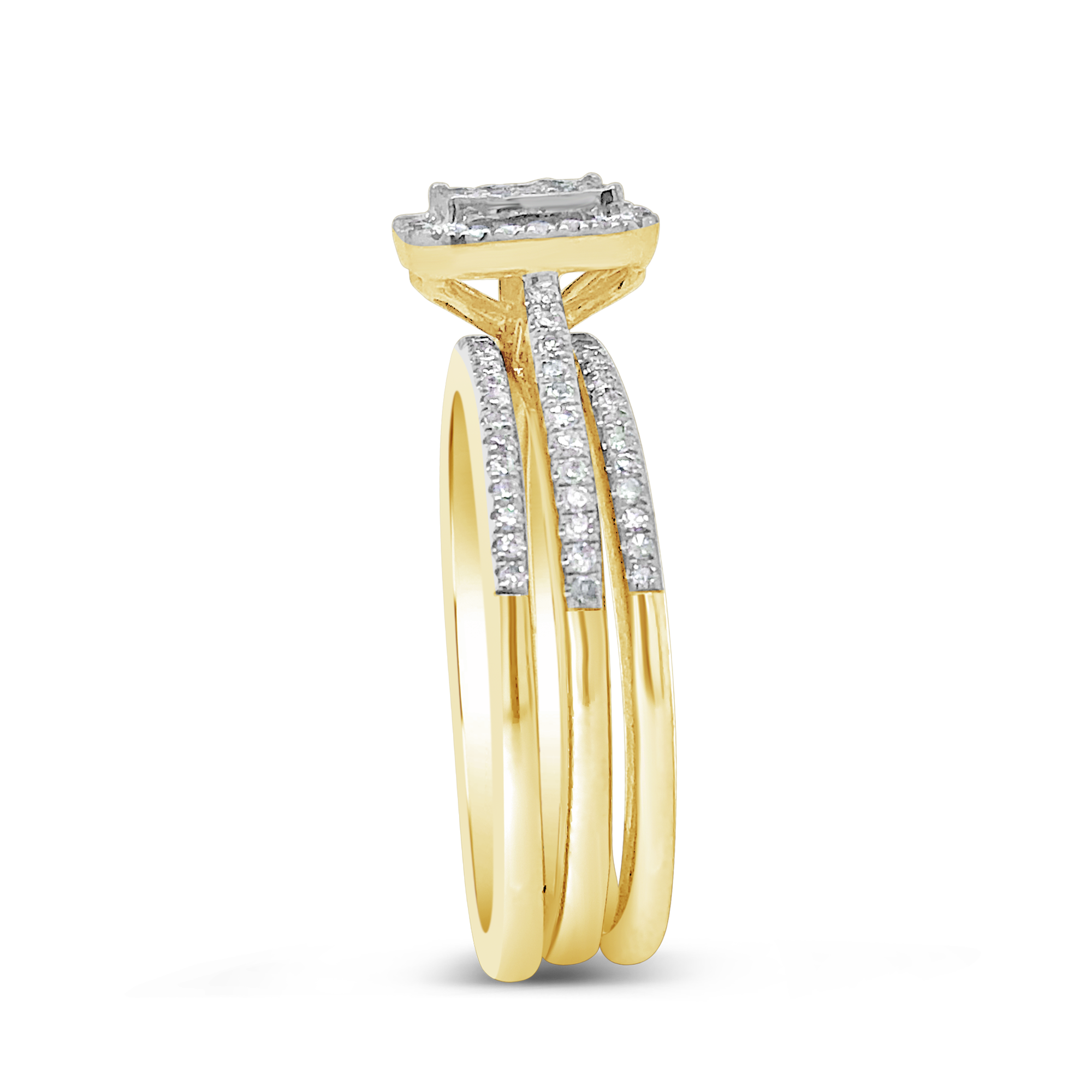 3 Band Diamond Halo Engagement Ring .33 CTW Round Cut 10K Yellow Gold