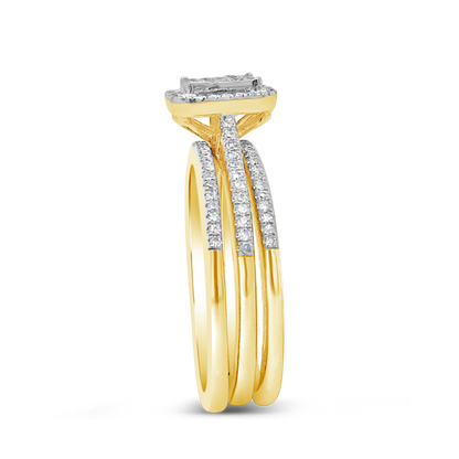 3 Band Diamond Halo Engagement Ring .33 CTW Round Cut 10K Yellow Gold