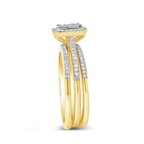 3 Band Diamond Halo Engagement Ring .33 CTW Round Cut 10K Yellow Gold