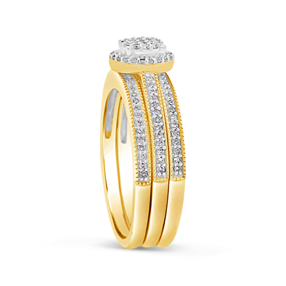 3 band Diamond Halo Engagement Ring .33 CTW Round Cut 10K Yellow Gold