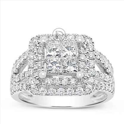 Diamond Halo Engagement Ring 1.74 CTW Princess w/ Round Cut 14K White Gold