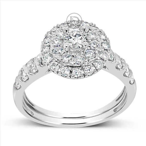 Diamond Halo Engagement Ring 1.18 CTW Round Cut 14K White Gold