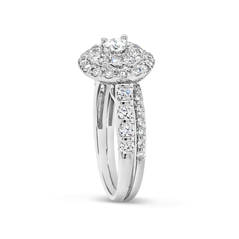Diamond Halo Engagement Ring 1.18 CTW Round Cut 14K White Gold