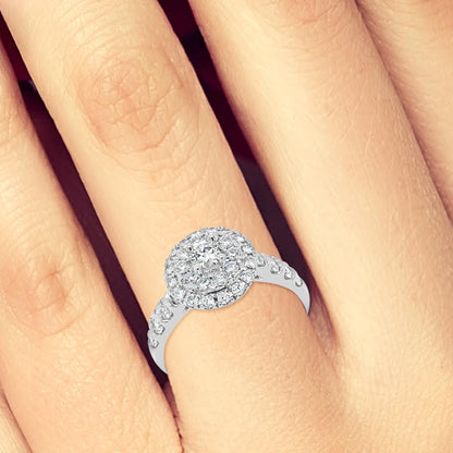 Diamond Halo Engagement Ring 1.18 CTW Round Cut 14K White Gold