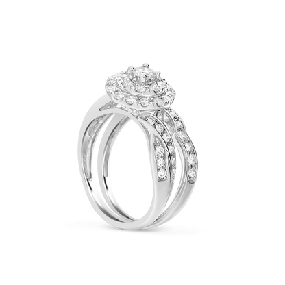 Diamond Halo Engagement Ring1 CTW Round Cut 14K White Gold