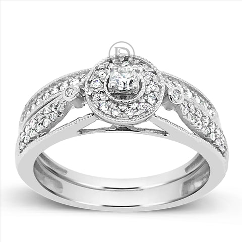 Diamond Halo Engagement Ring .33 CTW Round Cut 14K White Gold