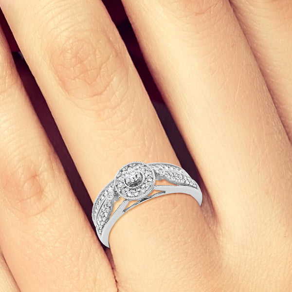 Diamond Halo Engagement Ring .33 CTW Round Cut 14K White Gold