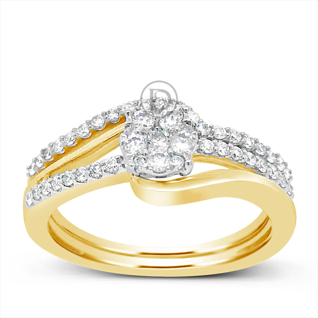 Diamond Halo Engagement Ring .37 CTW Round Cut 14K Yellow Gold