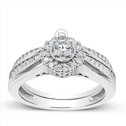 Diamond Halo Engagement Ring .50 CTW Round Cut 14K White Gold