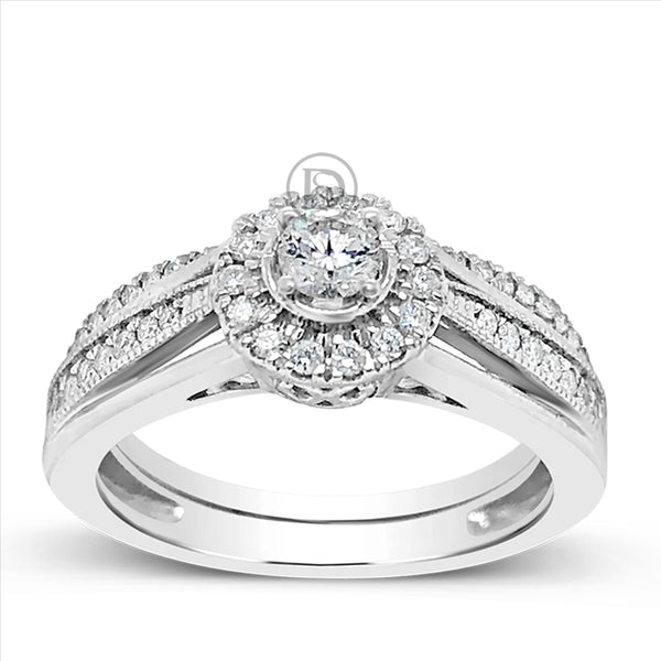 Diamond Halo Engagement Ring .50 CTW Round Cut 14K White Gold