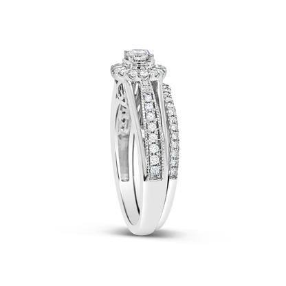 Diamond Halo Engagement Ring .50 CTW Round Cut 14K White Gold