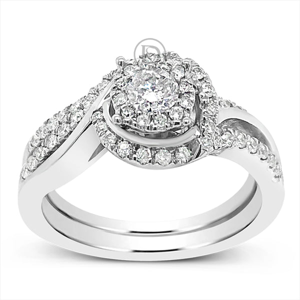 Diamond Halo Engagement Ring .55 CTW Round Cut 14K White Gold