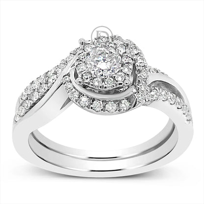 Diamond Halo Engagement Ring .55 CTW Round Cut 14K White Gold