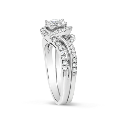 Diamond Halo Engagement Ring .55 CTW Round Cut 14K White Gold
