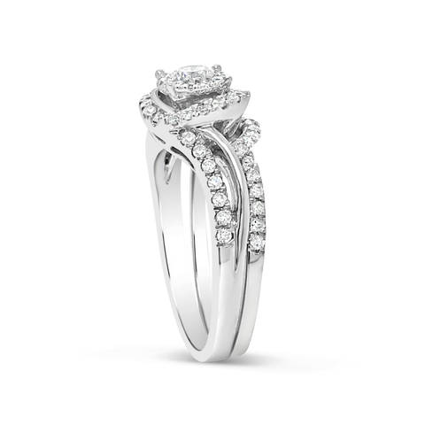 Diamond Halo Engagement Ring .55 CTW Round Cut 14K White Gold