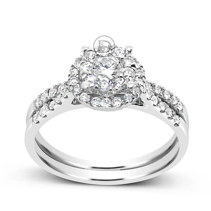 Diamond Halo Engagement Ring .62 CTW Round Cut 14K White Gold
