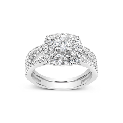 Diamond Halo Engagement Ring .75 CTW Round Cut 14K White Gold