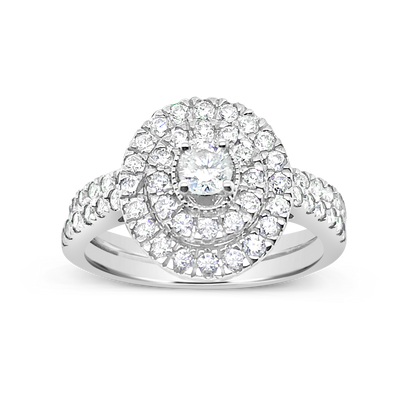 Diamond Halo Engagement Ring 1.03 CTW Princess Cut w/ Baguettes & Round Cut 14K White Gold