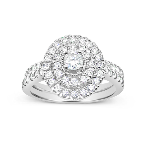 Diamond Halo Engagement Ring 1.03 CTW Princess Cut w/ Baguettes & Round Cut 14K White Gold