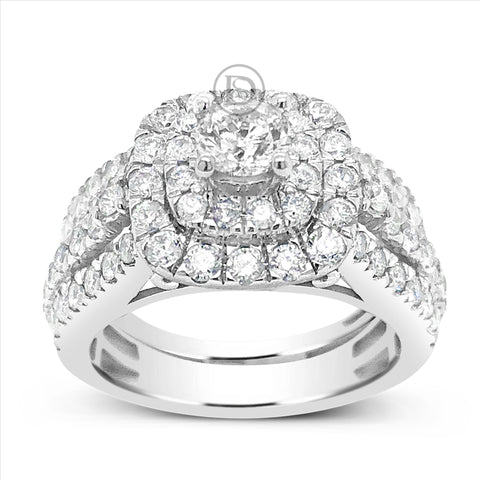 Diamond Halo Engagement Ring 2.24 CTW Round Cut 14K White Gold