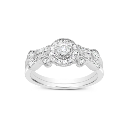 Diamond Halo Engagement Ring .33 CTW Round Cut 14K White Gold