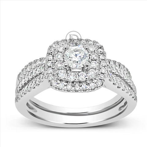 Diamond Halo Engagement Ring 1.01 CTW Round Cut 14K White Gold
