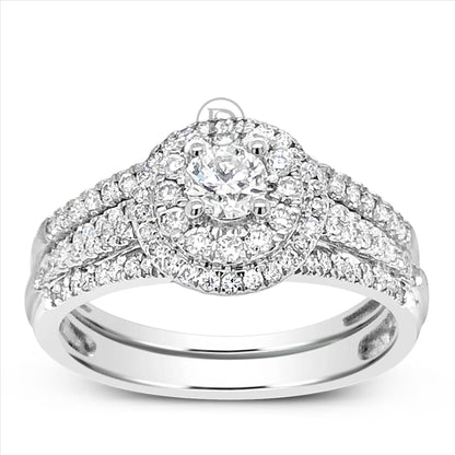 Diamond Halo Engagement Ring 1 CTW Round Cut 14K White Gold