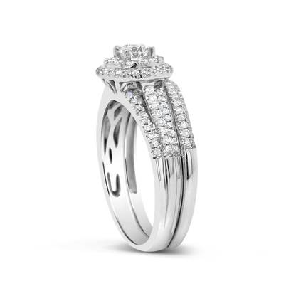 Diamond Halo Engagement Ring 1 CTW Round Cut 14K White Gold