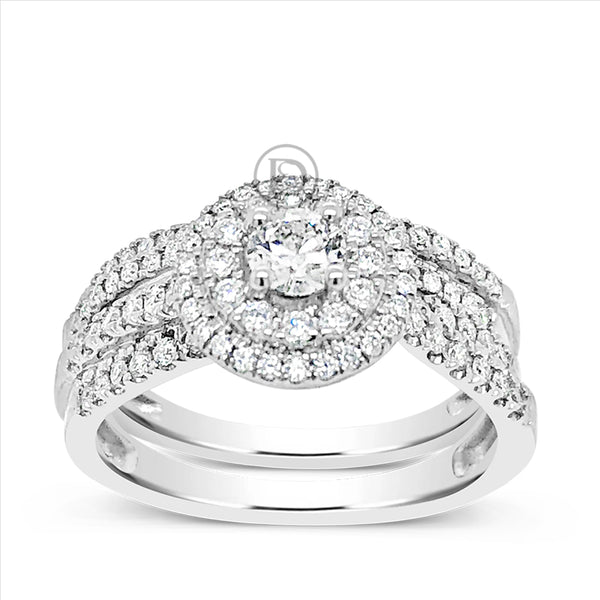 Diamond Halo Engagement Ring .50 CTW Round Cut 14K White Gold