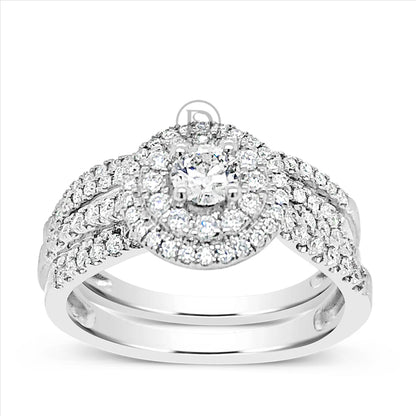 Diamond Halo Engagement Ring .50 CTW Round Cut 14K White Gold