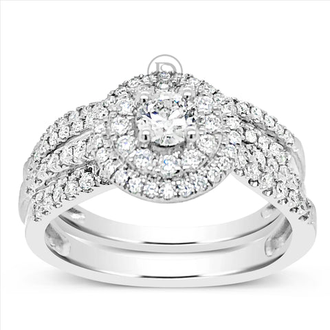 Diamond Halo Engagement Ring .78 CTW Round Cut 14K White Gold